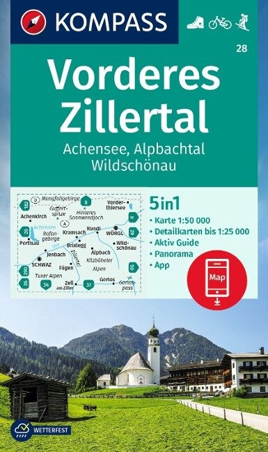 wandelkaart KP-28 Vorderes Zillertal | Kompass 9783991214595  Kompass Wandelkaarten Kompass Oostenrijk  Wandelkaarten Tirol