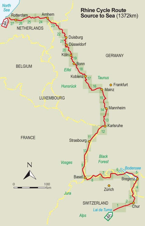 The Rhine Cycle Route : From Source to Sea | fietsgids Rijnroute 9781786311092 Mike Wells Cicerone Press   Fietsgidsen, Meerdaagse fietsvakanties Europa