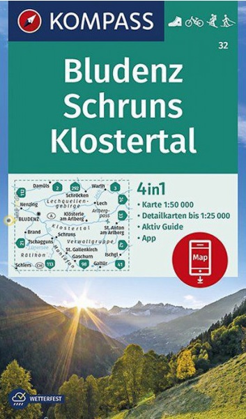 Kompass wandelkaart KP-32 Bludenz-Schruns-Klostertal 1:50.000 9783991214205  Kompass Wandelkaarten Kompass Oostenrijk  Wandelkaarten Vorarlberg