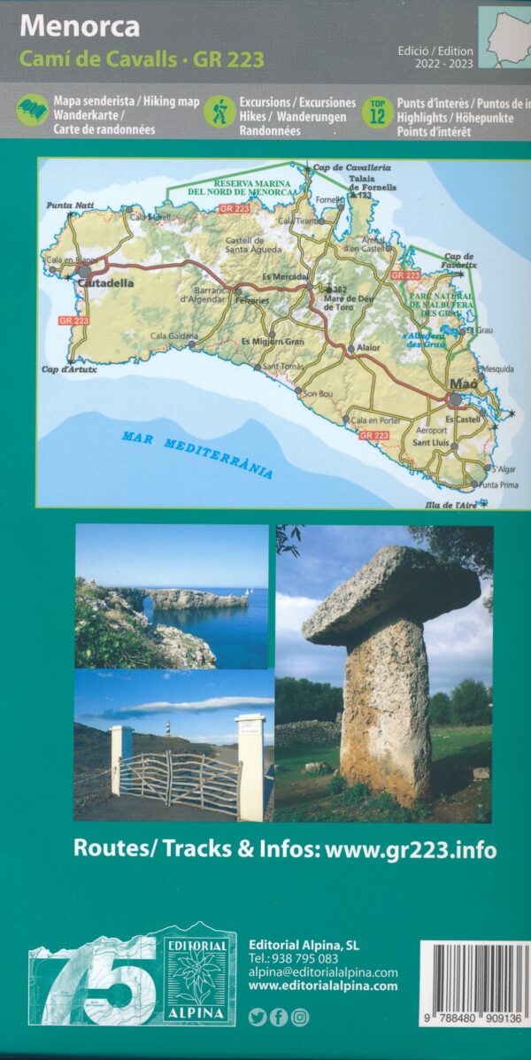 wandelkaart Menorca 1:50.000 (met de GR-223, Camí de Cavalls) 9788480909136  Editorial Alpina   Meerdaagse wandelroutes, Wandelkaarten Menorca