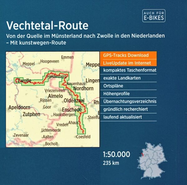 Vechtetal - Route | fietsgids Vechtdalroute 9783850008464  Esterbauer Bikeline - Mini  Fietsgidsen, Meerdaagse fietsvakanties Kop van Overijssel, Vecht & Salland, Münsterland