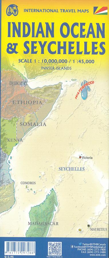 Seychelles & Indian Ocean | landkaart, autokaart 1:45.000 / 1:1.000.000 9781771297288  ITM   Landkaarten en wegenkaarten Malediven, Seychellen