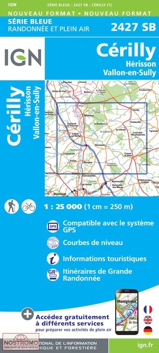 wandelkaart 2427-SB Cérilly / Hérisson / Vallon-en-Sully 9782758537212  IGN IGN 25 Auvergne  Wandelkaarten Auvergne