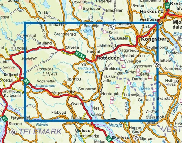 NO-3017 Notodden | topografische wandelkaart 1:50.000 7046660030172  Nordeca Topo 3000  Wandelkaarten Zuid-Noorwegen