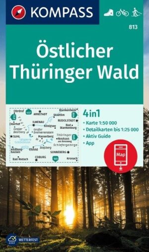 Kompass wandelkaart KP-813 Östlicher Thüringer Wald 9783991215851  Kompass Wandelkaarten Kompass Thüringen  Wandelkaarten Thüringen, Weimar, Rennsteig