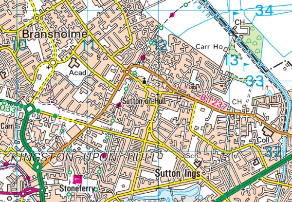 LR-107  Kingston upon Hull | topografische wandelkaart 9780319229439  Ordnance Survey Landranger Maps 1:50.000  Wandelkaarten Noordoost-Engeland