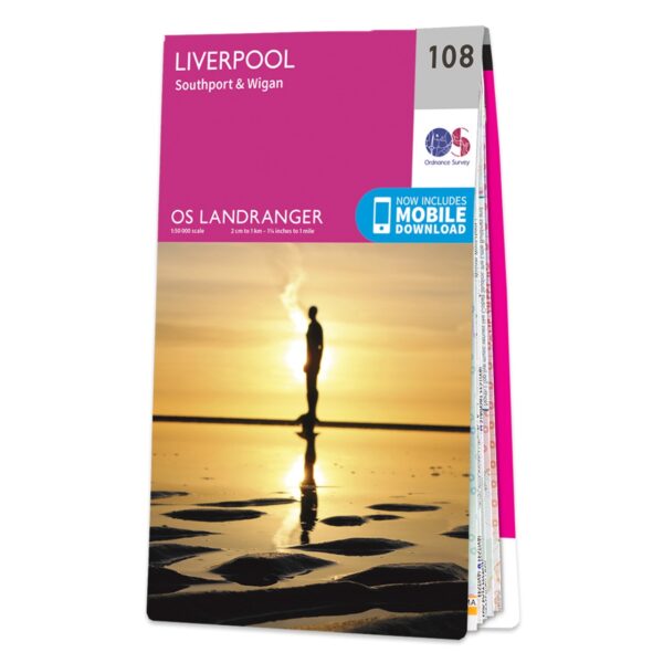 LR-108  Liverpool, Southport + Wigan | topografische wandelkaart 9780319262061  Ordnance Survey Landranger Maps 1:50.000  Wandelkaarten Liverpool