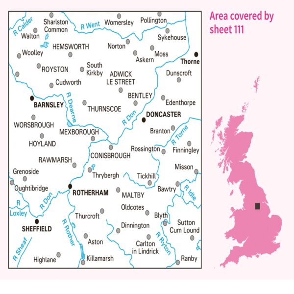 LR-111 Sheffield, Doncaster, Barnsley + Thorne | topografische wandelkaart 9780319262092  Ordnance Survey Landranger Maps 1:50.000  Wandelkaarten Oost-Engeland