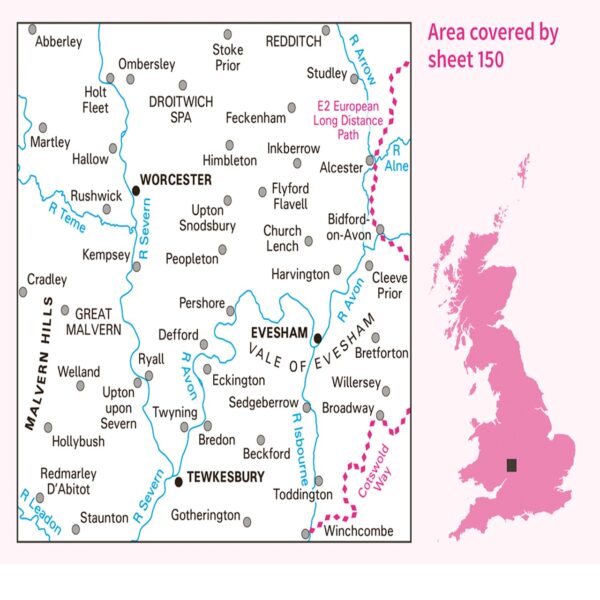 LR-150  Worcester + The Malverns | topografische wandelkaart 9780319262481  Ordnance Survey Landranger Maps 1:50.000  Wandelkaarten Midlands, Cotswolds