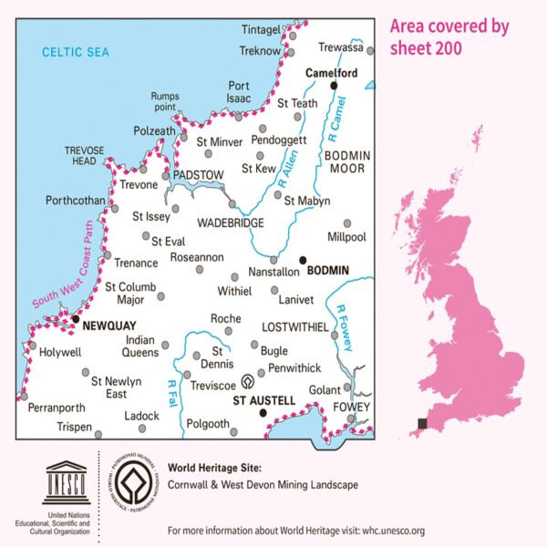 LR-200  Newquay, Bodmin | topografische wandelkaart 9780319263945  Ordnance Survey Landranger Maps 1:50.000  Wandelkaarten West Country