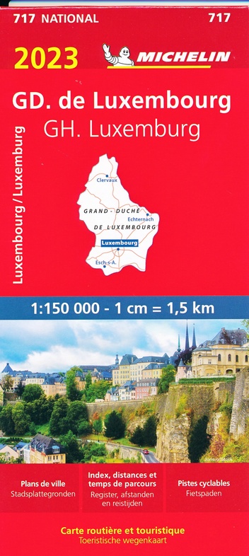 717 Luxemburg, Groothertogdom 1:150.000, 2023 9782067258211  Michelin Michelinkaarten Jaaredities  Landkaarten en wegenkaarten Luxemburg