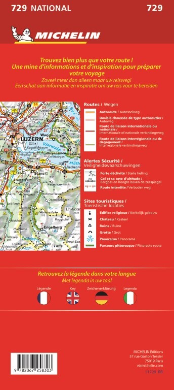 729 Zwitserland 2023 | Michelin  wegenkaart, autokaart 1:400.000 9782067258303  Michelin Michelinkaarten Jaaredities  Landkaarten en wegenkaarten Zwitserland