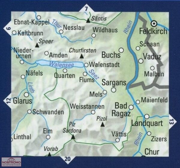 KFW-30  Sarganserland, Liechtenstein | wandelkaart / overzichtskaart 9783259022306  Kümmerly & Frey KFW 1:60.000  Wandelkaarten Midden- en Oost-Zwitserland