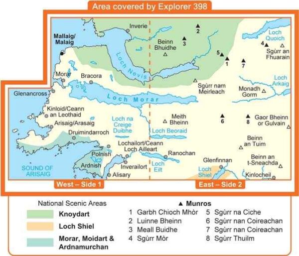 EXP-398  Loch Morar, Mallaig | wandelkaart 1:25.000 9780319246382  Ordnance Survey Explorer Maps 1:25t.  Wandelkaarten de Schotse Hooglanden (ten noorden van Glasgow / Edinburgh)