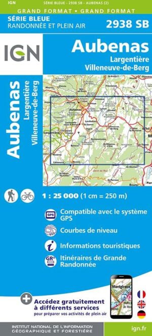 SB-2938 Aubenas, Largentière | wandelkaart 1:25.000 9782758553564  IGN IGN 25 Ardèche / Drôme  Wandelkaarten Ardèche, Drôme