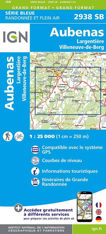 wandelkaart 2938-SB Aubenas, Largentière 1:25.000 9782758553564  IGN IGN 25 Ardèche / Drôme  Wandelkaarten Ardèche, Drôme