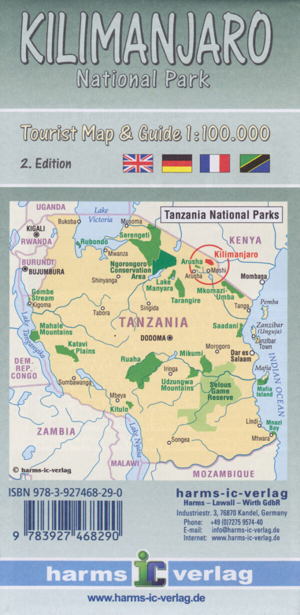 Kilimanjaro national park trekking map 1:100.000 9783927468382  Harms   Wandelkaarten Tanzania, Zanzibar
