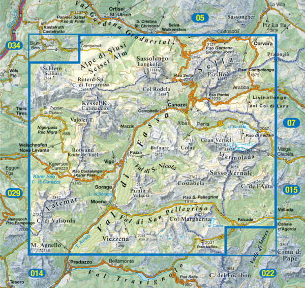 TAB-006  Val di Fassa - Marmolada/ Rosengarten | Tabacco wandelkaart TAB-06 9788883151538  Tabacco Tabacco 1:25.000  Wandelkaarten Zuid-Tirol, Dolomieten