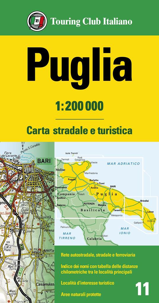 TCI-11  Puglia 1:200.000 9788836579730  TCI Italië Wegenkaarten  Landkaarten en wegenkaarten Apulië