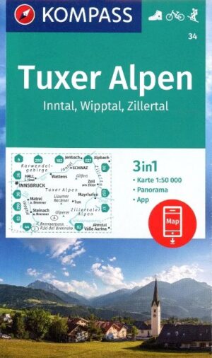 Kompass wandelkaart KP-34 Tuxer Alpen 9783991217442  Kompass Wandelkaarten Kompass Oostenrijk  Wandelkaarten Tirol