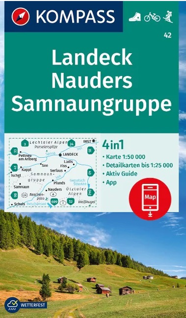 Kompass wandelkaart KP-42 Landeck-Nauders-Samnaungruppe 9783991217886  Kompass Wandelkaarten Kompass Oostenrijk  Wandelkaarten Tirol