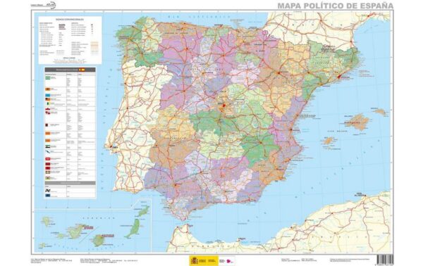 plano kaart Spanje (gelamineerde wandkaart) 1:2,250.000 PP.CNIG.SPADM  CNIG   Wandkaarten Spanje