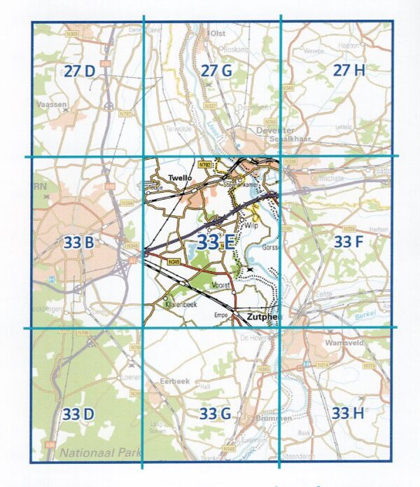 33E  Deventer topografische wandelkaart 1:25.000 TK25.33E  Kadaster / Geo-Informatie Top. kaarten Gelderland  Wandelkaarten Arnhem en de Veluwe