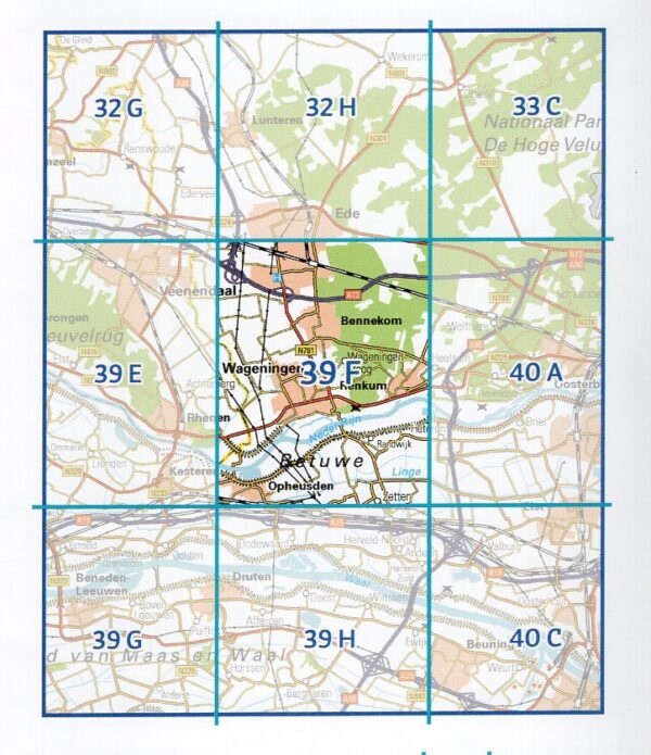 39F  Wageningen topografische wandelkaart 1:25.000 TK25.39F  Kadaster / Geo-Informatie Top. kaarten Gelderland  Wandelkaarten Arnhem en de Veluwe, Nijmegen en het Rivierengebied