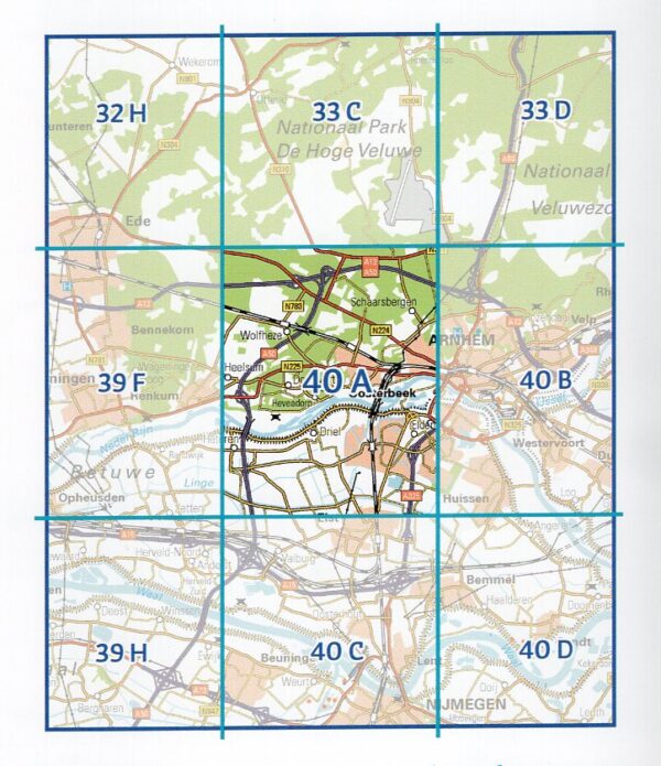40A  Oosterbeek topografische wandelkaart 1:25.000 TK25.40A  Kadaster / Geo-Informatie Top. kaarten Gelderland  Wandelkaarten Arnhem en de Veluwe