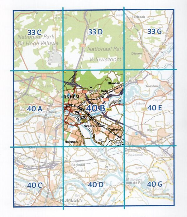 40B  Arnhem topografische wandelkaart 1:25.000 TK25.40B  Kadaster / Geo-Informatie Top. kaarten Gelderland  Wandelkaarten Arnhem en de Veluwe