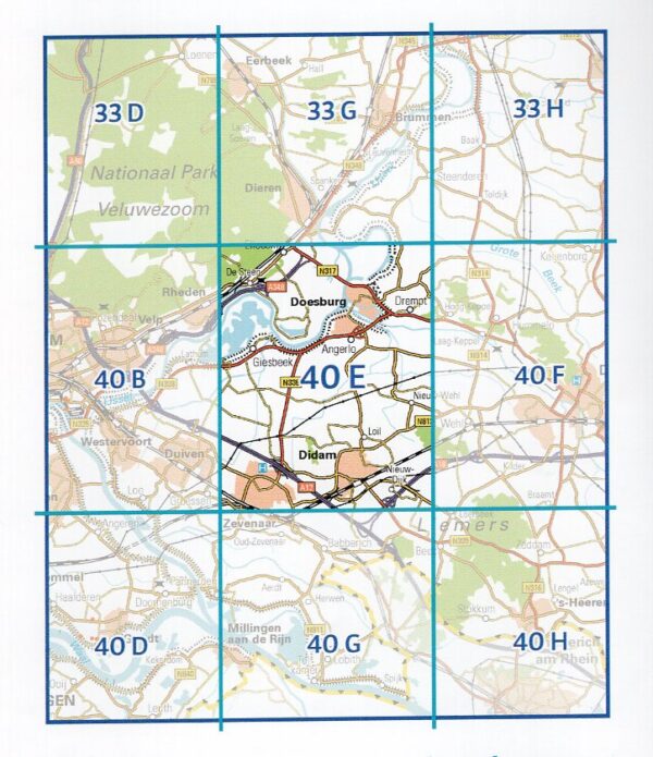40E Doesburg, Zevenaar topografische wandelkaart 1:25.000 TK25.40E  Kadaster / Geo-Informatie Top. kaarten Gelderland  Wandelkaarten Gelderse IJssel en Achterhoek