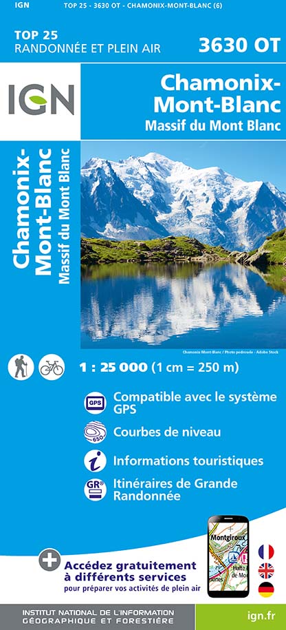 wandelkaart 3630OT Chamonix, Mont-Blanc 1:25.000 9782758554172  IGN IGN 25 Franse Alpen/ Nrd.helft  Wandelkaarten Mont Blanc, Chamonix, Haute-Savoie
