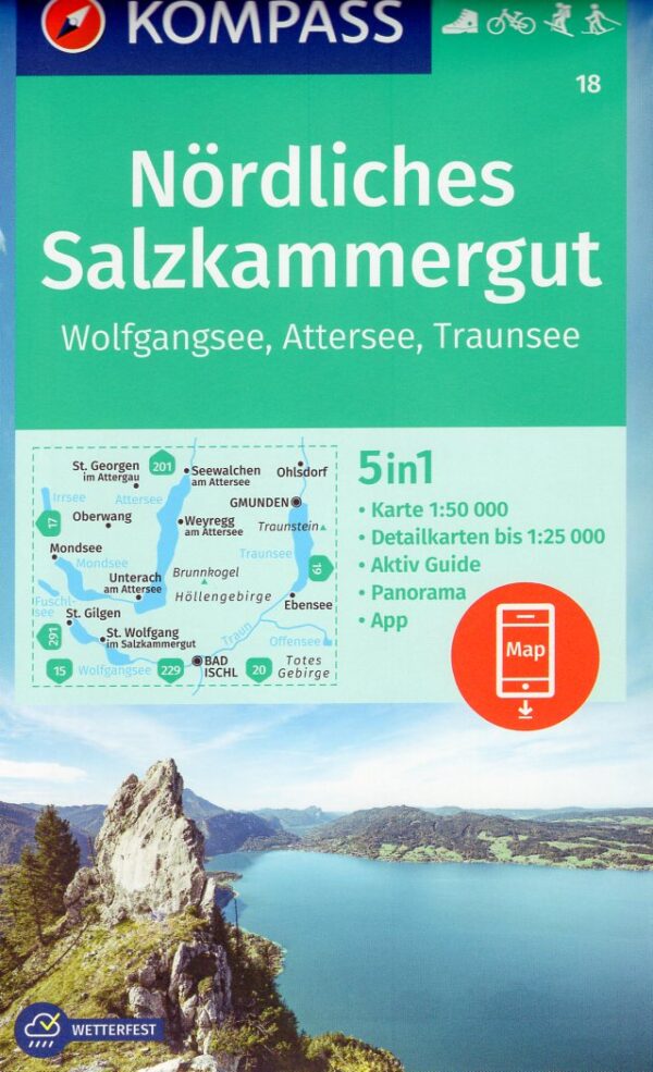 Kompass wandelkaart KP-18 Nördliches Salzkammergut 9783991218852  Kompass Wandelkaarten Kompass Oostenrijk  Wandelkaarten Salzburger Land & Stiermarken