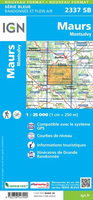 wandelkaart 2337-SB Maurs, Montsalvy 1:25.000 9782758547990  IGN IGN 25 Auvergne  Wandelkaarten Auvergne