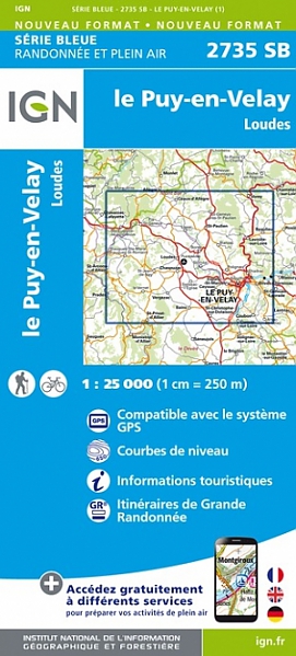 wandelkaart 2735-SB Le Puy-en-Velay / Loudes 1:25.000 9782758548850  IGN IGN 25 Omgeving Lyon  Wandelkaarten Ardèche, Drôme, Lyon en omgeving