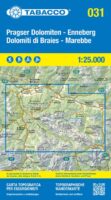 TAB-031 Dolimiti di Braies | Tabacco wandelkaart 9788883151736  Tabacco Tabacco 1:25.000  Wandelkaarten Zuid-Tirol, Dolomieten