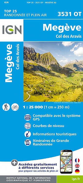 wandelkaart 3531OT Megève, Col des Aravis, Flumet 1:25.000 9782758553489  IGN IGN 25 Franse Alpen/ Nrd.helft  Wandelkaarten Mont Blanc, Chamonix, Haute-Savoie