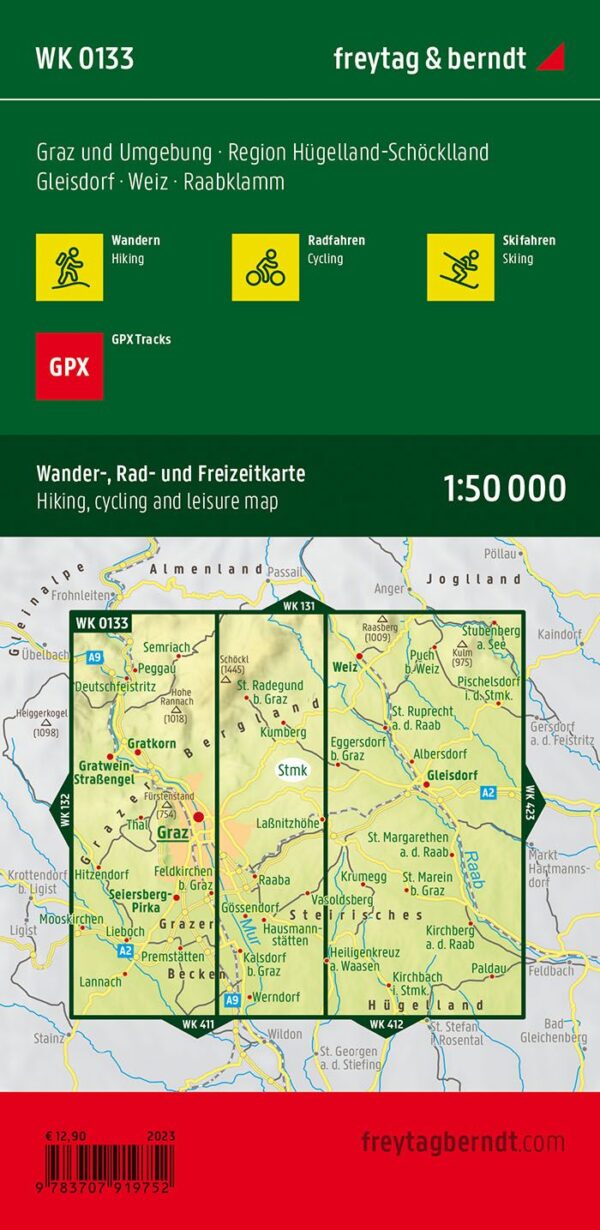 WK-133  Graz und Umg. wandelkaart 1:50.000 9783707919752  Freytag & Berndt WK 1:50.000  Wandelkaarten Karinthië