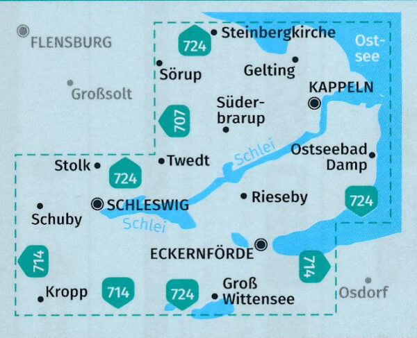 Kompass wandelkaart KP-708 Ostseefjor, Schlei, Schleswig 1:35.000 9783991218364  Kompass Wandelkaarten Kompass Sleeswijk-Holstein  Wandelkaarten Sleeswijk-Holstein