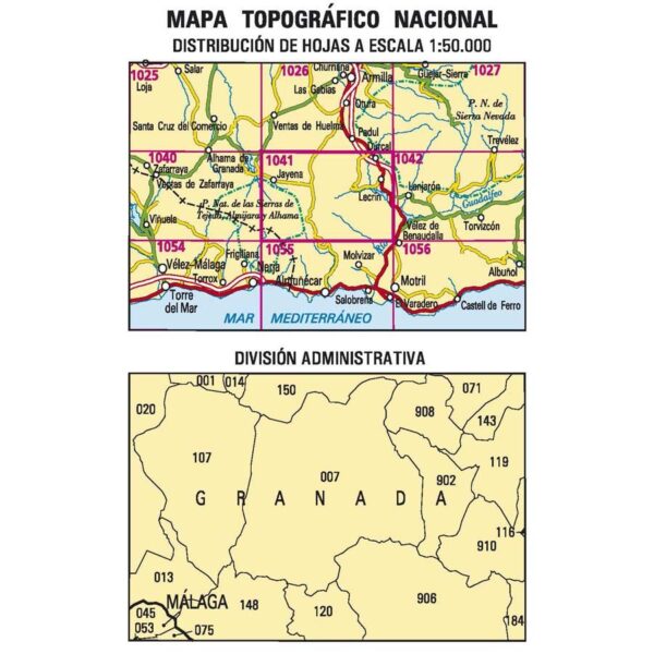 Hoja 1041 Dúrcal topografische wandelkaart 1:50.000 9788441665286  CNIG Spanje 1:50.000  Wandelkaarten Prov. Málaga & Granada, Grazalema, Sierra Nevada