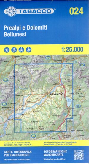 TAB-024 Prealpi e Dolomiti Bellunesi | Tabacco wandelkaart 9788883151712  Tabacco Tabacco 1:25.000  Wandelkaarten Zuid-Tirol, Dolomieten