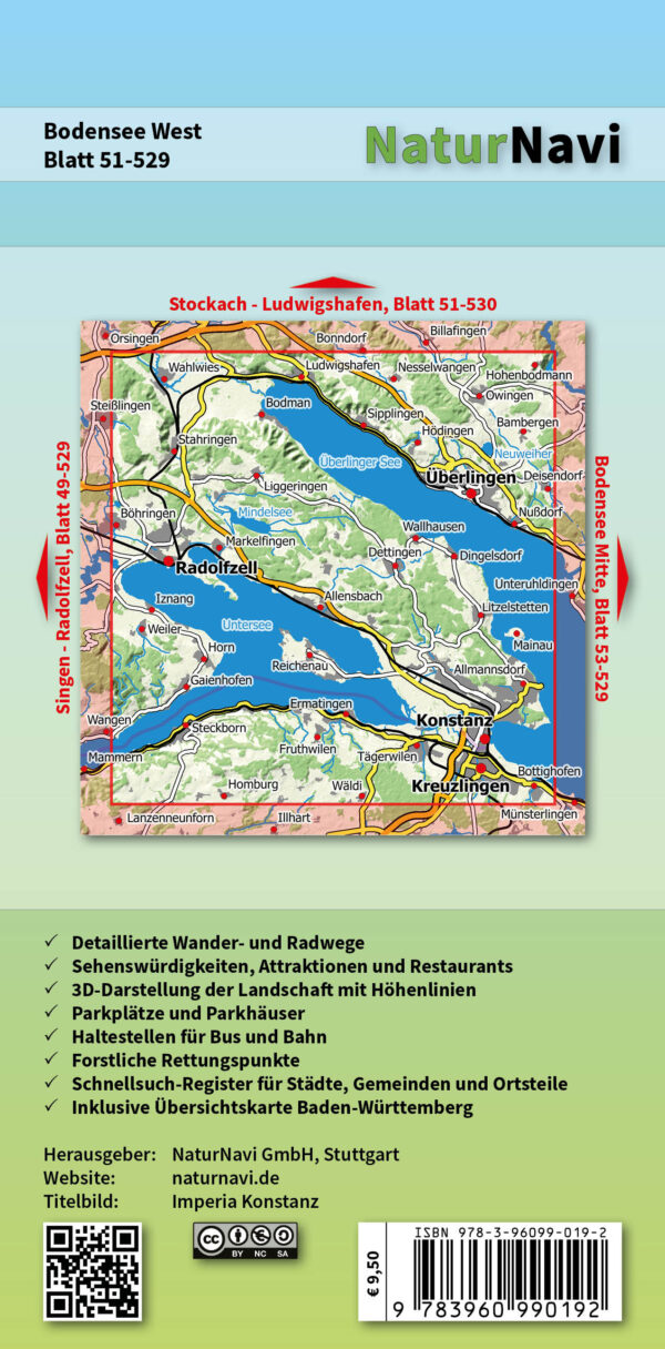 NaturNavi 51-529 wandelkaart Bodensee West 1:25.000 9783960990192  NaturNavi Wanderkarten mit Radwegen  Wandelkaarten Bodenmeer, Schwäbische Alb