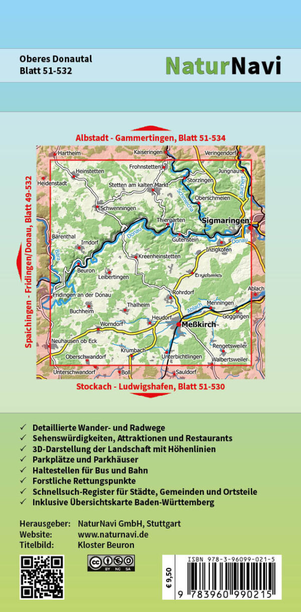 NaturNavi 51-532 wandelkaart Oberes Donautal 1:25.000 9783960990215  NaturNavi Wanderkarten mit Radwegen  Wandelkaarten Zwarte Woud