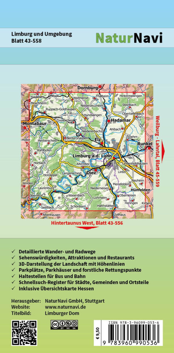 NaturNavi 43-558 wandelkaart Limburg an der Lahn 1:25.000 9783960990536  NaturNavi Wanderkarten mit Radwegen  Wandelkaarten Noord- en Midden-Hessen, Kassel
