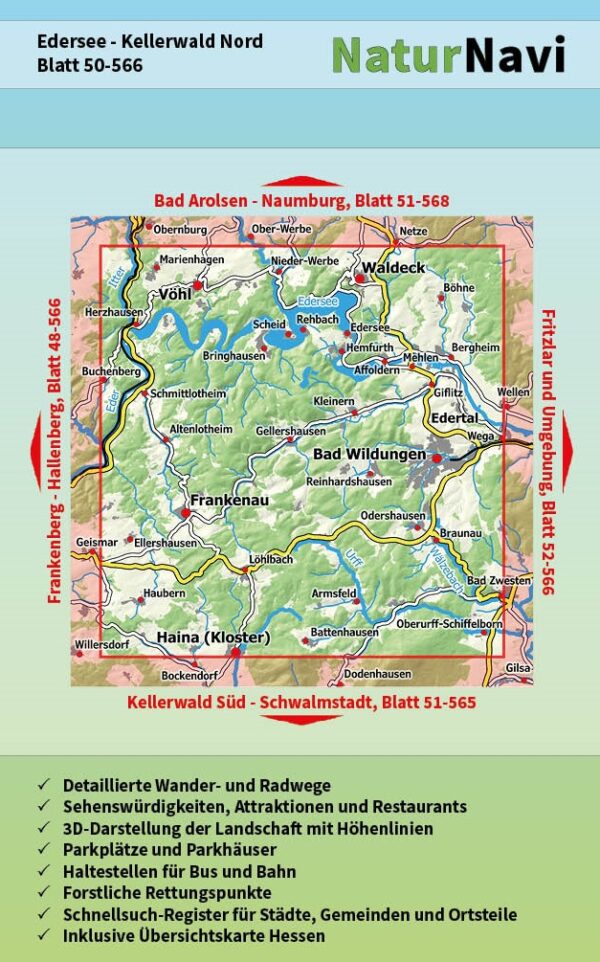 NaturNavi 50-566 wandelkaart Edersee, Kellerwald Nord 1:25.000 9783960990772  NaturNavi Wanderkarten mit Radwegen  Wandelkaarten Noord- en Midden-Hessen, Kassel