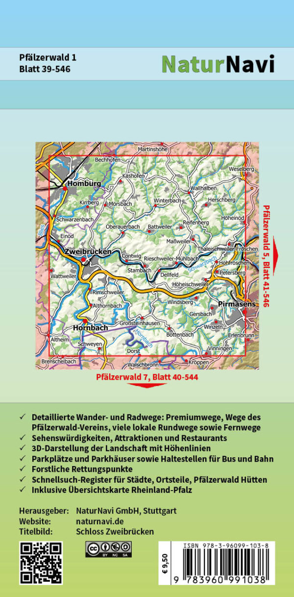 NaturNavi 39-546 wandelkaart Pfälzerwald 1 (Pirmasens, Zweibrücken) 1:25.000 9783960991038  NaturNavi Wanderkarten mit Radwegen  Wandelkaarten Pfalz, Deutsche Weinstrasse, Rheinhessen