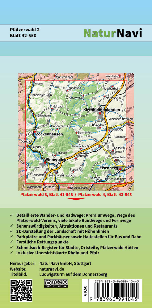 NaturNavi 42-550 wandelkaart Pfälzerwald 2 (Donnersberg) 1:25.000 9783960991045  NaturNavi Wanderkarten mit Radwegen  Wandelkaarten Pfalz, Deutsche Weinstrasse, Rheinhessen