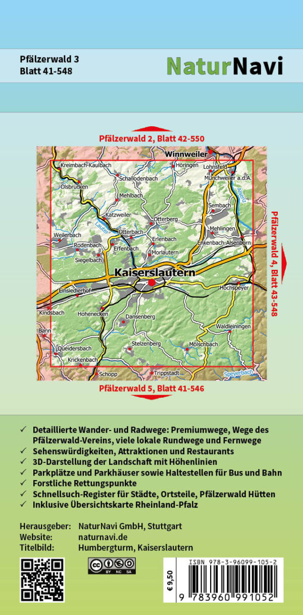 NaturNavi 41-548 wandelkaart Pfälzerwald 3 (Kaiserslautern) 1:25.000 9783960991052  NaturNavi Wanderkarten mit Radwegen  Wandelkaarten Pfalz, Deutsche Weinstrasse, Rheinhessen