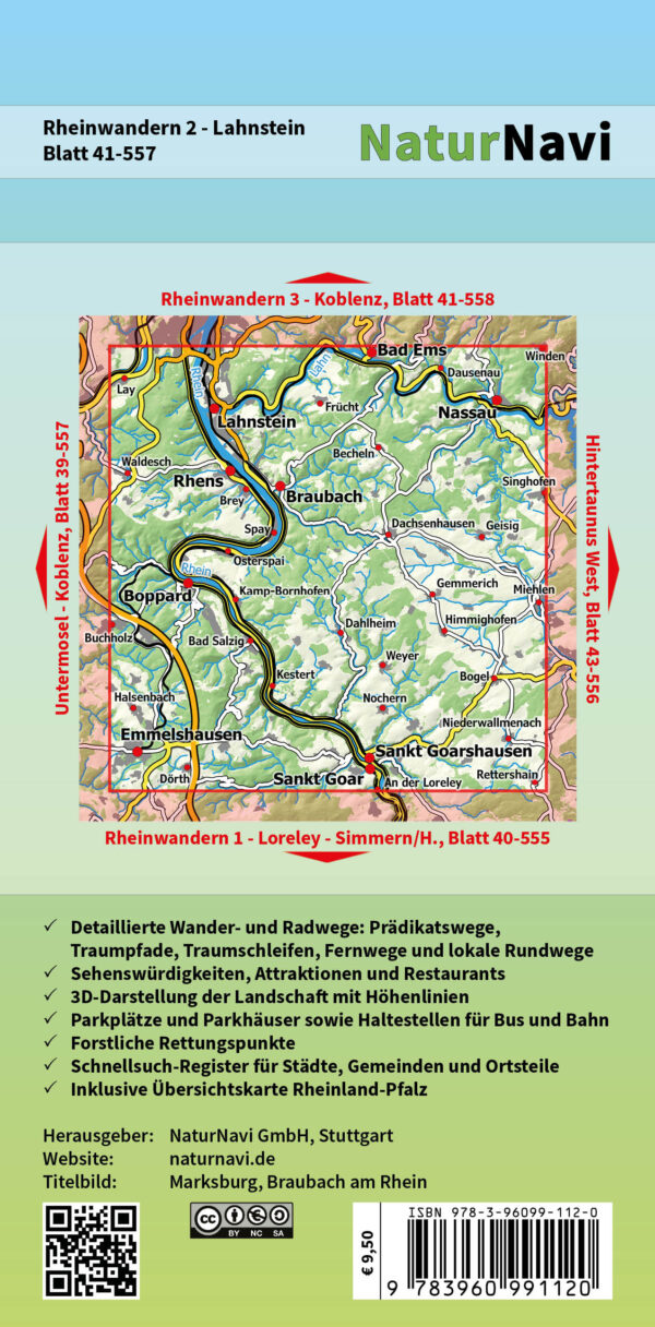 NaturNavi 41-557 wandelkaart Rheinwandern 2 (Lahnstein) 1:25.000 9783960991120  NaturNavi Wanderkarten mit Radwegen  Wandelkaarten Mittelrhein, Lahn, Westerwald