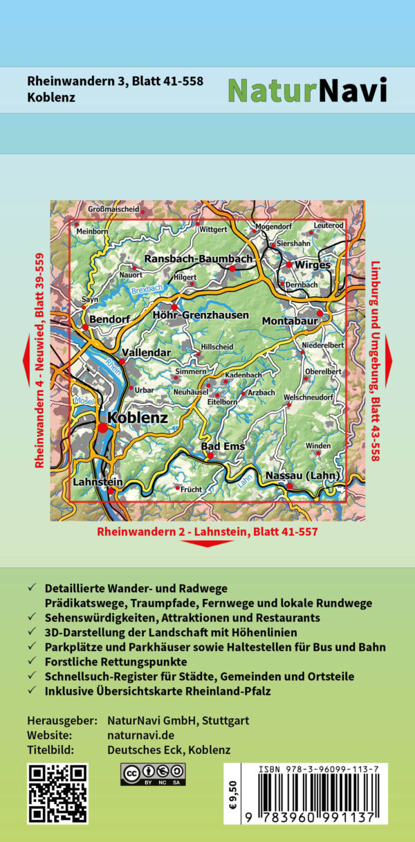 NaturNavi 41-558 wandelkaart Rheinwandern 3 (Koblenz) 1:25.000 9783960991137  NaturNavi Wanderkarten mit Radwegen  Wandelkaarten Mittelrhein, Lahn, Westerwald